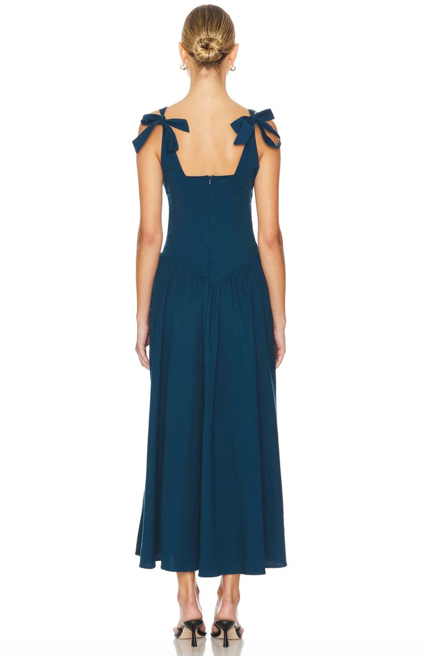 Peixoto Marine Teal Harlow Maxi Dress Cotton Drop Waist Square Neck M Medium